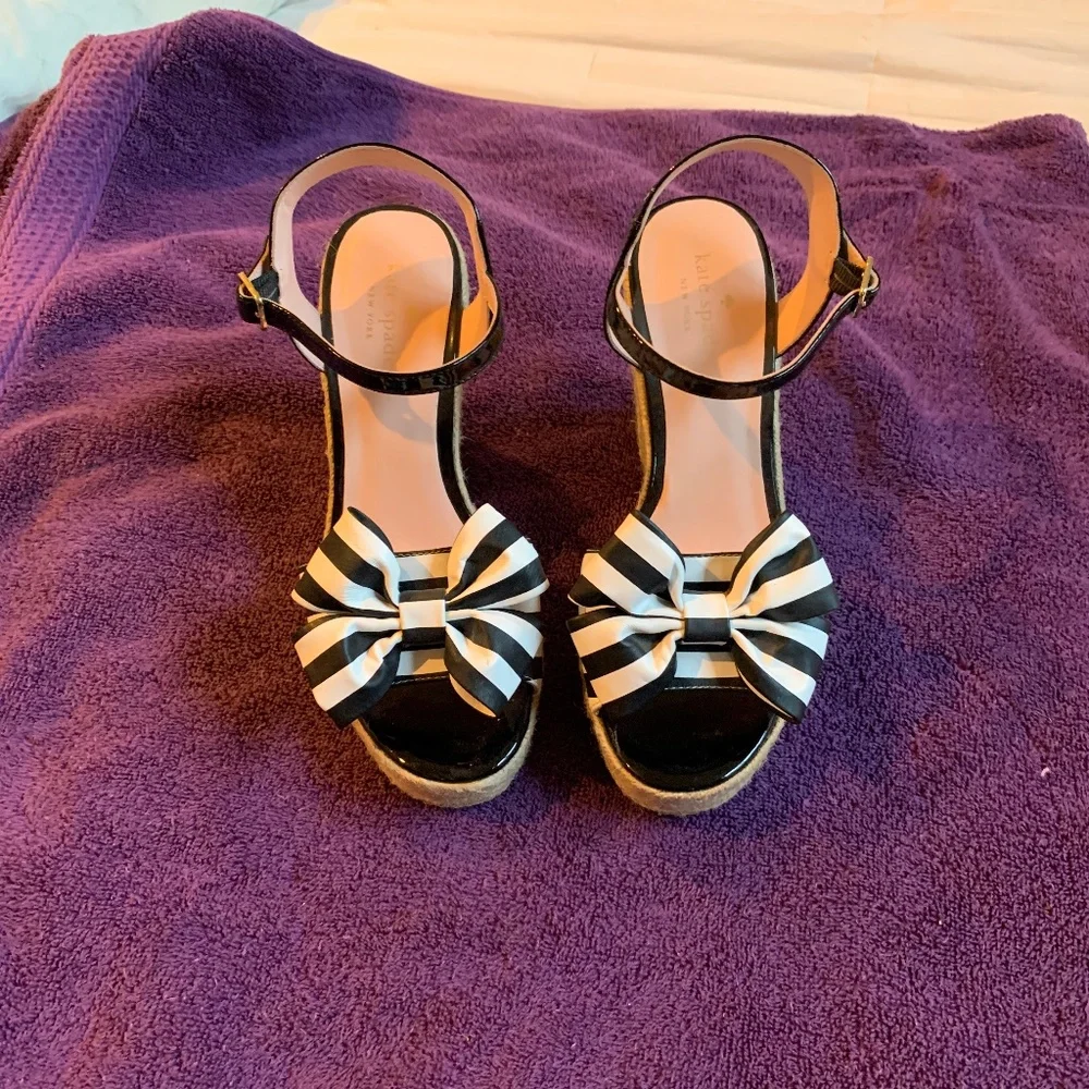 Kate Spade New York Black/White Platform Wedge Sandals sz 8.5 M